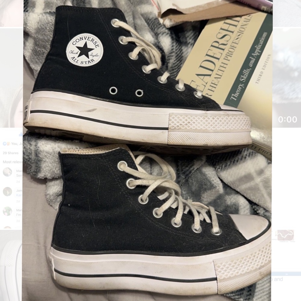 Black platform high top converse